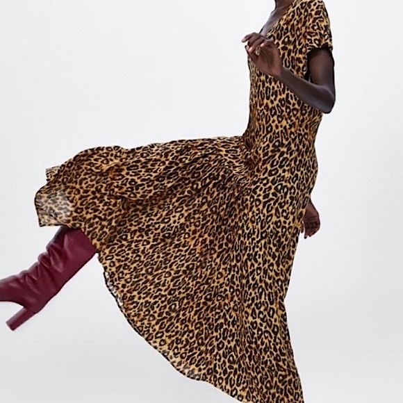 Zara Leopard Print Boho Maxi Dress Sz. Small NWT - Picture 3 of 12